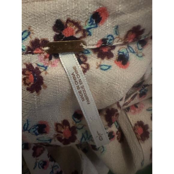 Women L Free People Button Tunic Shirt Mini Dress Top Blush Floral Print Ruffle - Picture 7 of 7